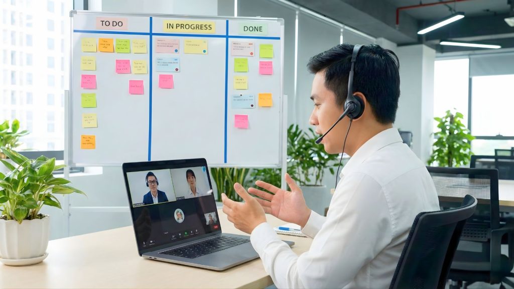 BrSE Việt Nam họp online cùng khách Nhật.