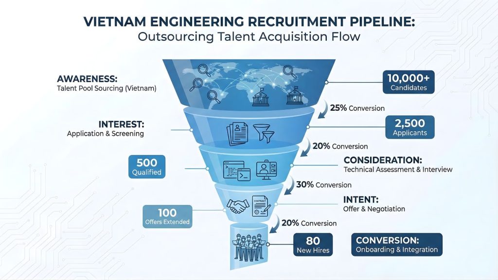 Phễu tuyển dụng kỹ sư cho Dedicated Team tại Việt Nam.
