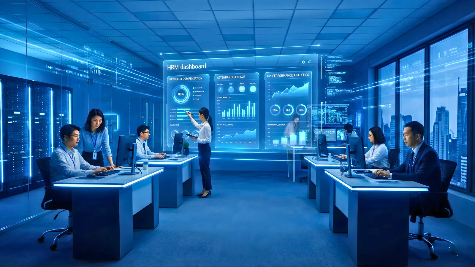 Dashboard HRM tùy chỉnh với module Payroll, Attendance và KPI dành cho doanh nghiệp 2026.