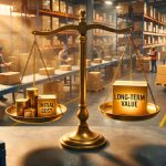 Minh họa ROI WMS tùy chỉnh với cán cân chi phí – giá trị dài hạn trong kho E-commerce.